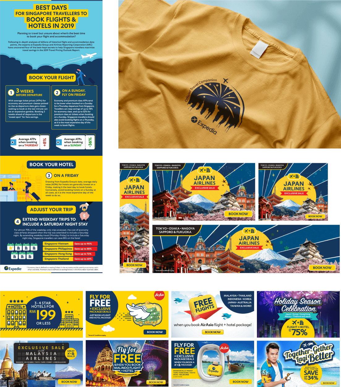 Expedia infographics, t-shirt design, web banners