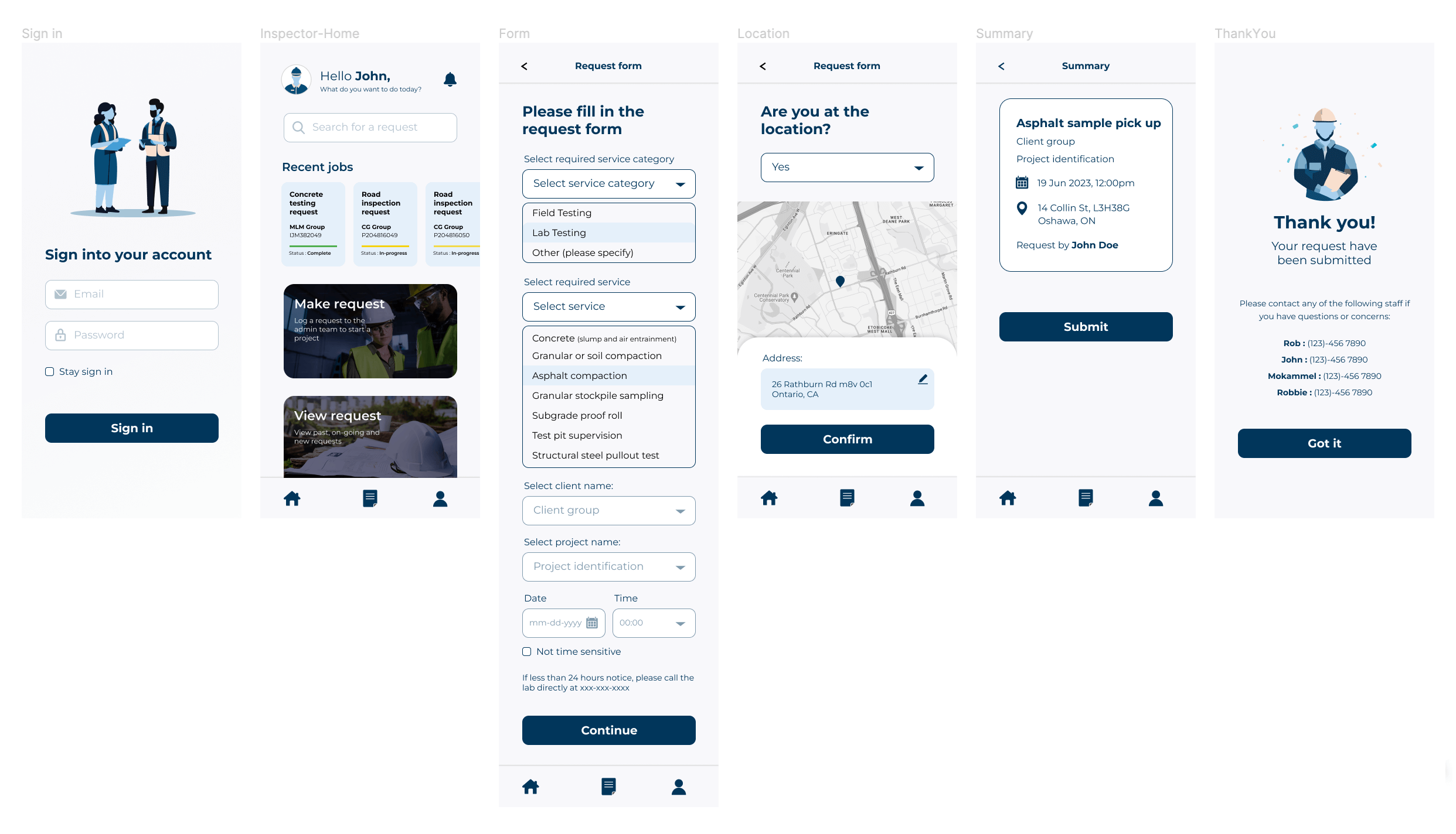 Material Testing App User Interface Design