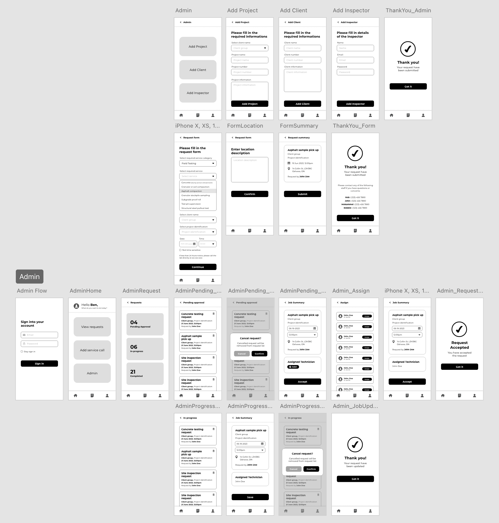 Material Testing App Wireframe